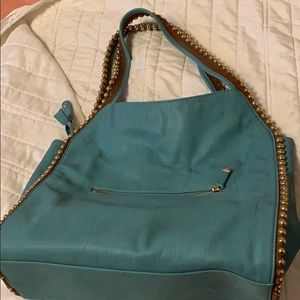 Aqua Big Buddha Bag Leather with Gold Studs